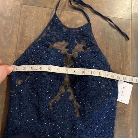 NWT Davids Bridal XSCAPE Bridesmaid Dress Navy Mermaid sheer Formal Dress Prom - Picture 11 of 14